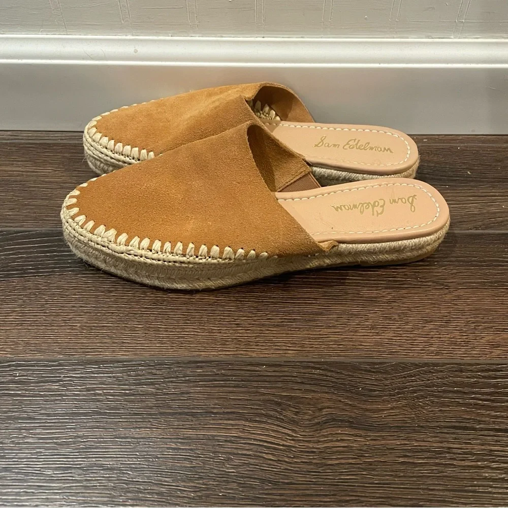 Sam Edelman Austin Suede Slip On Espadrille Mules Bohemian Western in Brown 7.5M - Picture 6 of 12